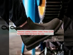 รองเท้าเซฟตี้เชลซีหนังแท้ รองเท้ารองเท้ารองเท้ารองเท้ารองเท้าเหล็กกันน้ํามัน S3 ไม่มีสาย
