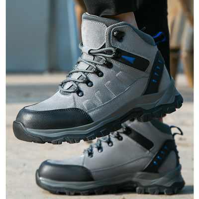 ซื้อ รองเท้าป้องกันการเชื่อมแบบตัดกลางที่มีโลโก้ที่กําหนดเองและรองเท้าทํางานสีเทา online manufacture