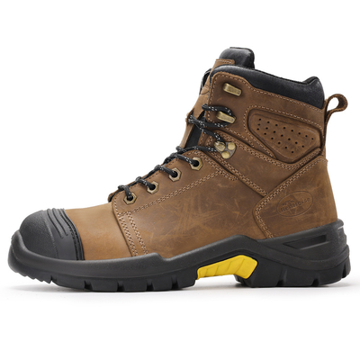 ซื้อ Brown Microfiber Leather Security Work Boots with European Standard Steel Toe and Custom Logo Box Packaging online manufacture