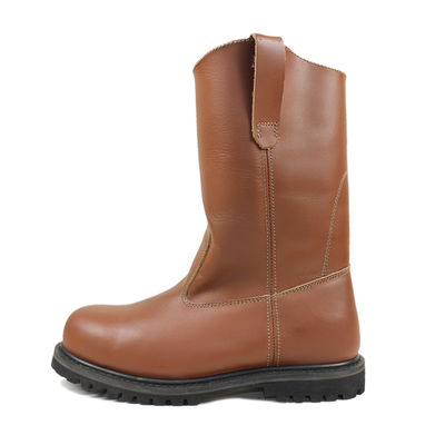 ซื้อ Unisex Cowhide หนังรองเท้าทำงานรองเท้าเพื่อความปลอดภัยในการก่อสร้าง Kevlar Midsole รองเท้าทำงาน PU Sole High Top Men's Safety Boots online manufacture
