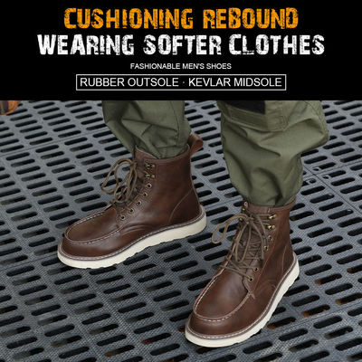 รองเท้างานยาง Kevlar Midsole ในหนังวัวสีน้ําตาล สําหรับคุณสมบัติความปลอดภัยสูงสุด