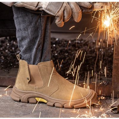 ชาย Suede Kevlar เหล็ก Toe การเชื่อมรองเท้าความปลอดภัย
