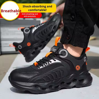 รองเท้าป้องกันอุตสาหกรรม TPU+Flying Knit รองเท้าทํางาน EVA Sole Kevlar Mid Sole Anti-stab Steel Toe Anti-smash รองเท้าป้องกันการชน