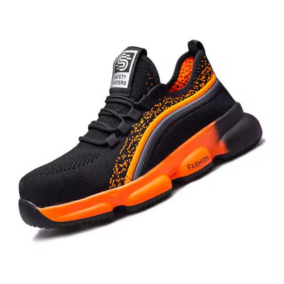 รองเท้านิรภัย Kevlar Mid Sole สวมใส่สบาย สีดำ ป้องกันการเจาะทะลุ พร้อมหัวเหล็ก ระบายอากาศได้ดีด้วยผ้าถัก Flying Knit