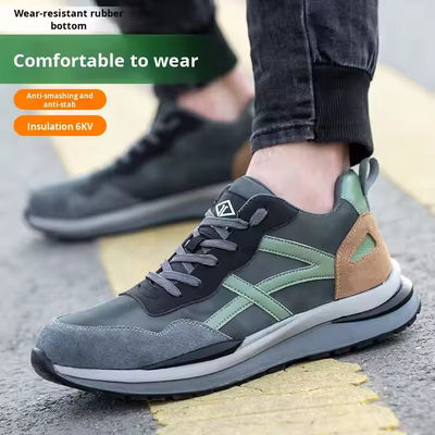 รองเท้า Kevlar รองเท้างาน ยาง โซล Suede ไมโครไฟเบอร์ รองเท้าความปลอดภัยในการก่อสร้าง