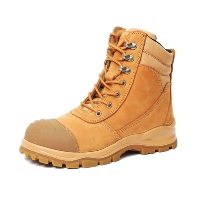 รองเท้าบูททำงานมาร์ตินหนังแท้ OEM Wheat รองเท้านิรภัย PU+TPU รองเท้า Wok Safety Boots หัวเหล็ก พื้นเหล็ก รองเท้านิรภัย